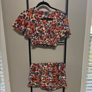 SHEIN Floral Two-Piece Set with Red and Orange Accents